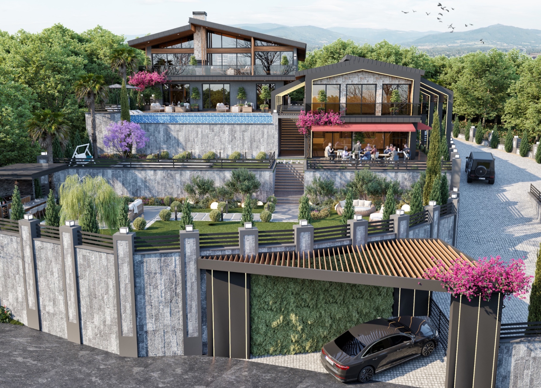 Alacakaranlıkta nehir kenarındaki Yuva Butik Otel