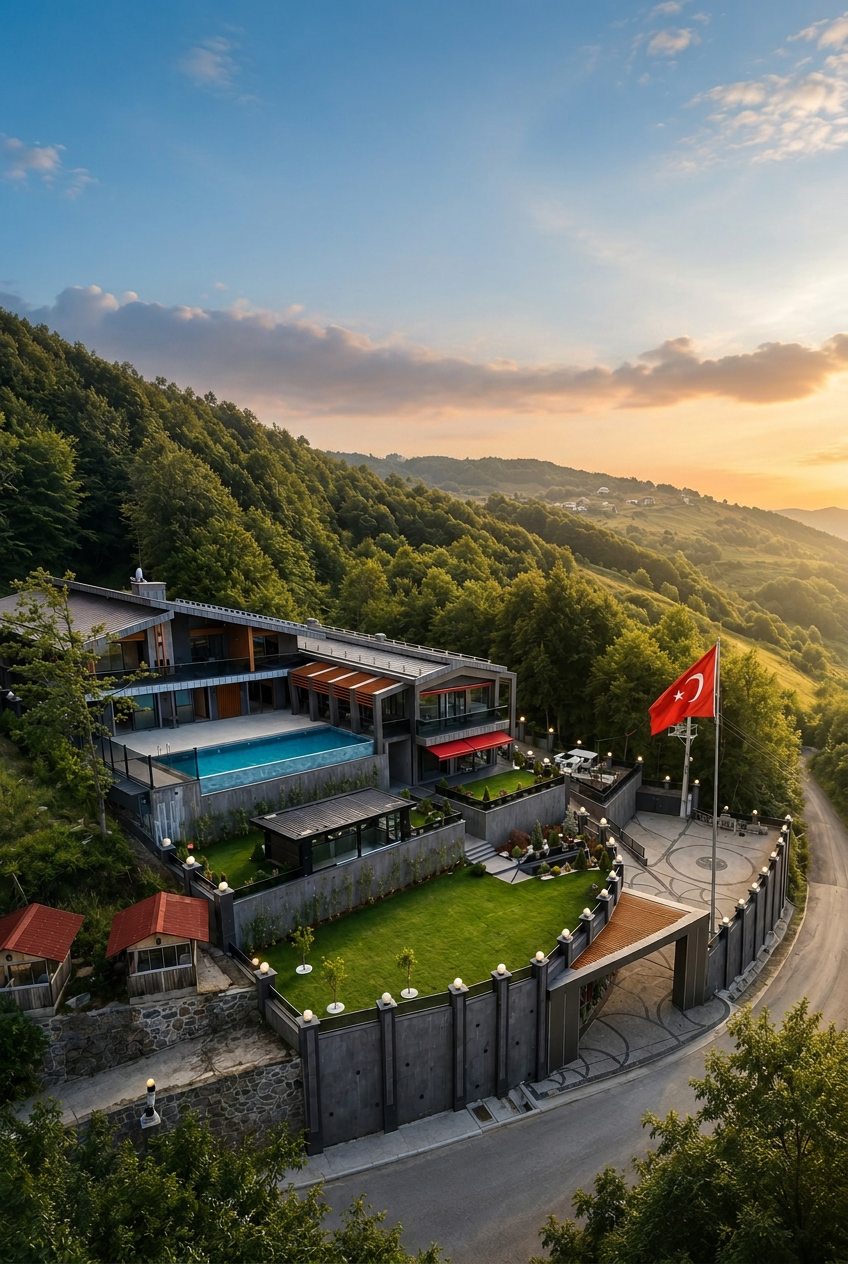Alacakaranlıkta nehir kenarındaki Yuva Butik Otel
